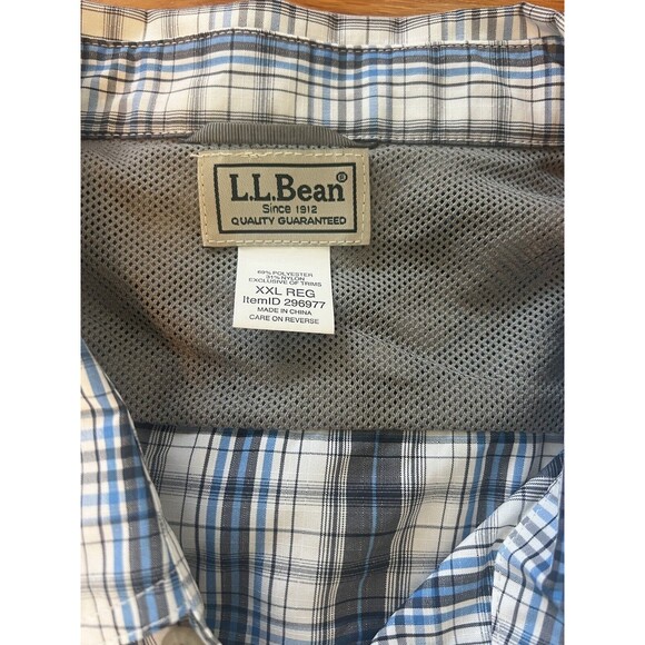 L.L. Bean Shirt Mens XXL Blue Plaid Outdoor Fishing Vented  Pockets Outdoor - Picture 8 of 11